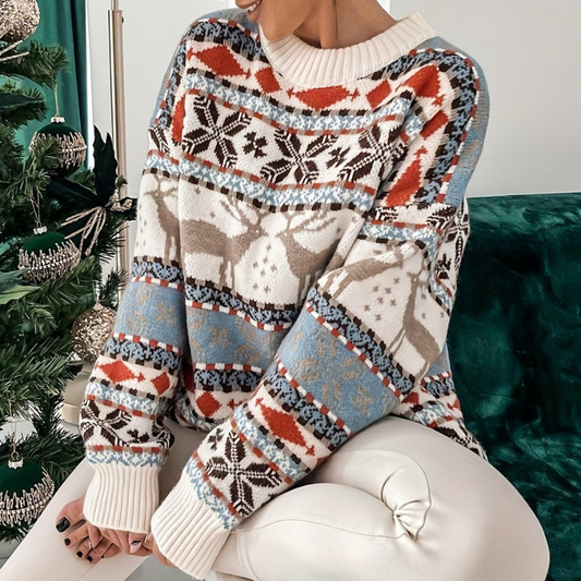 tilvoller Weihnachtspullover für Damen in Strick und Baumwolle. Dieser weihnachtlicher Pullover ist ideal für die Festtage und bietet schlichtes Design mit weihnachtlichem Motiv. Auch als Weihnachts Sweatshirt erhältlich. Perfekt für Damen, die einen weihnachtlichen Strickpulli oder Christmas Sweater suchen